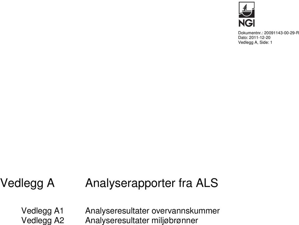 Side: 1 Vedlegg A Analyserapporter fra ALS