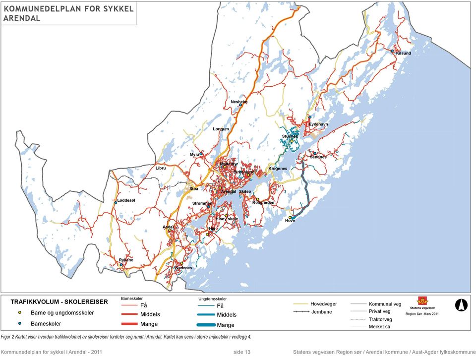Sør Mars 2011 Figur 2 Kartet viser hvordan trafikkvolumet av skolereiser