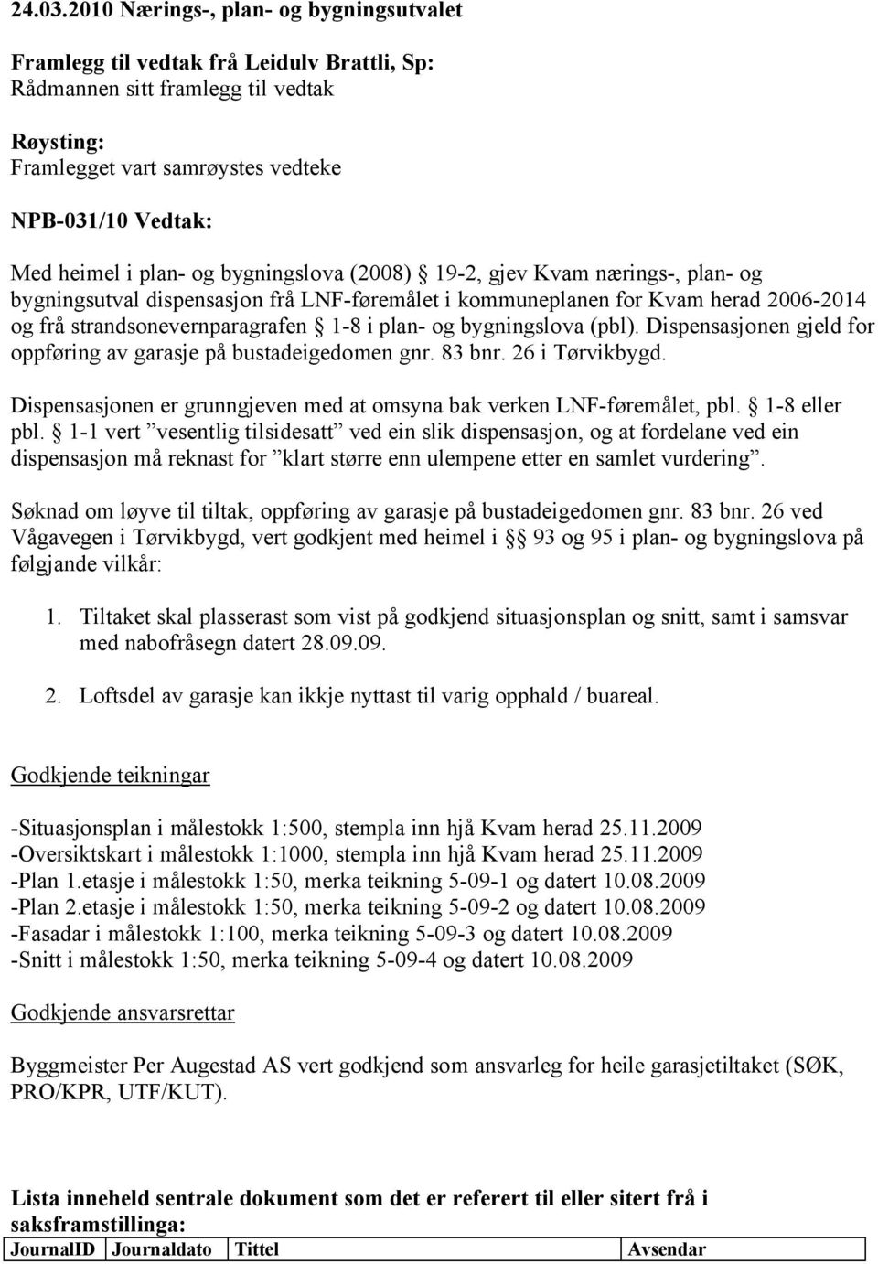 plan- og bygningslova (2008) 19-2, gjev Kvam nærings-, plan- og bygningsutval dispensasjon frå LNF-føremålet i kommuneplanen for Kvam herad 2006-2014 og frå strandsonevernparagrafen 1-8 i plan- og