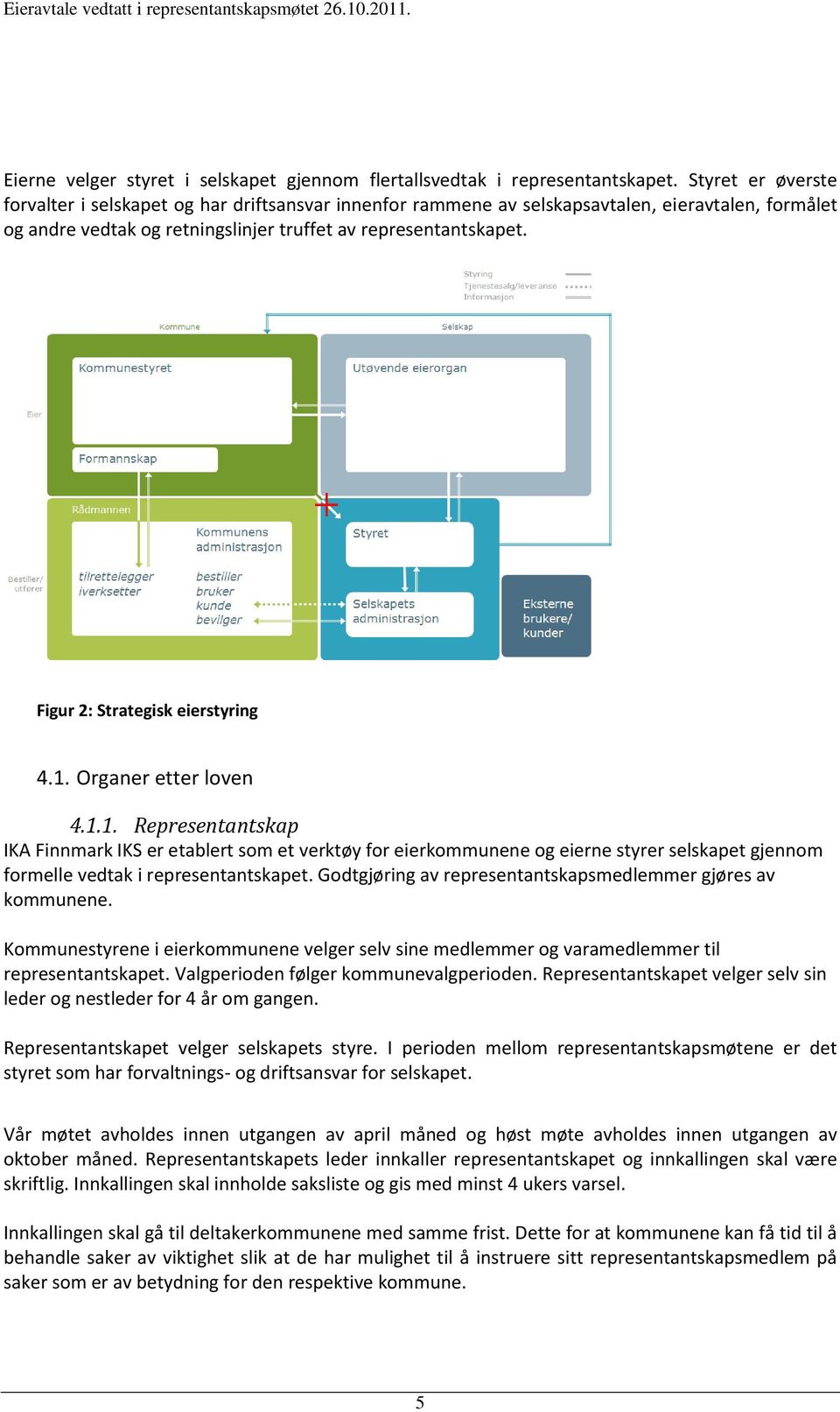 Figur 2: Strategisk eierstyring 4.1. Organer etter loven 4.1.1. Representantskap IKA Finnmark IKS er etablert som et verktøy for eierkommunene og eierne styrer selskapet gjennom formelle vedtak i representantskapet.