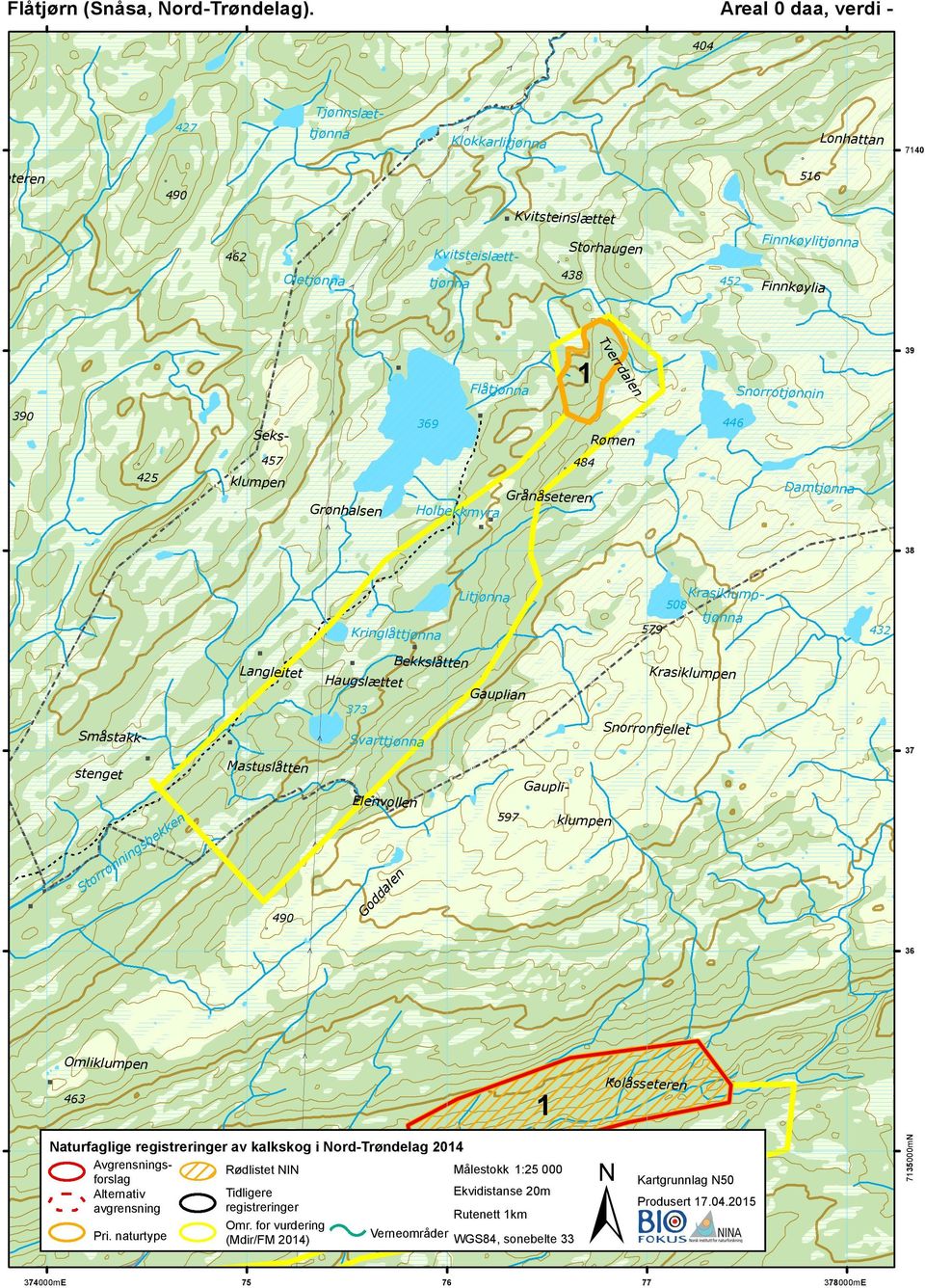 Tverrdalen Flåtjønna Snorrotjønnin 39 390 425 457 Seksklumpen Grønhalsen 369 Holbekkmyra 484 Grånåseteren Rømen 446 Damtjønna 38 Kringlåttjønna Litjønna 579 508 Krasiklump- tjønna 432