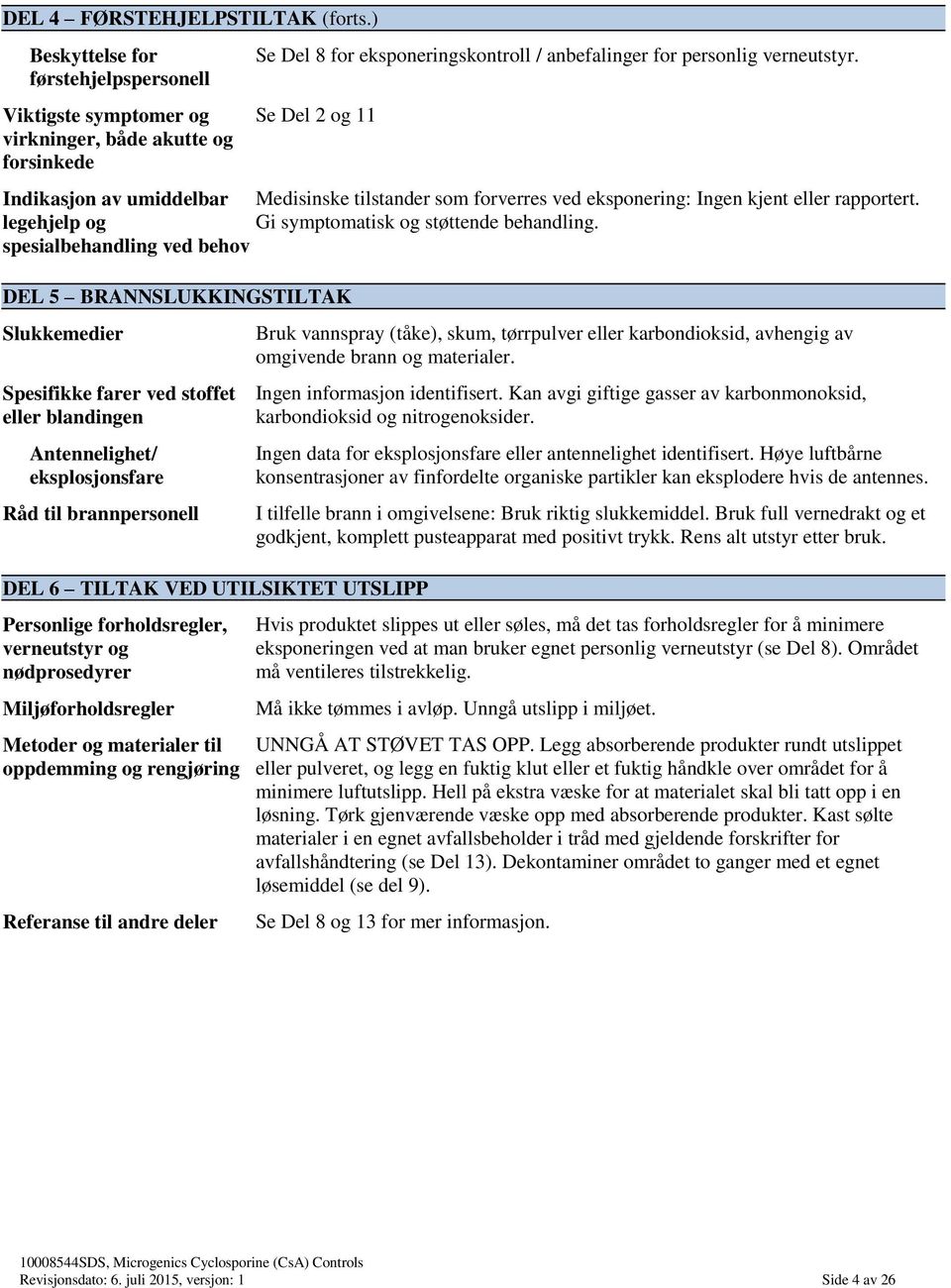 Se Del 2 og 11 Indikasjon av umiddelbar Medisinske tilstander som forverres ved eksponering: Ingen kjent eller rapportert. legehjelp og Gi symptomatisk og støttende behandling.