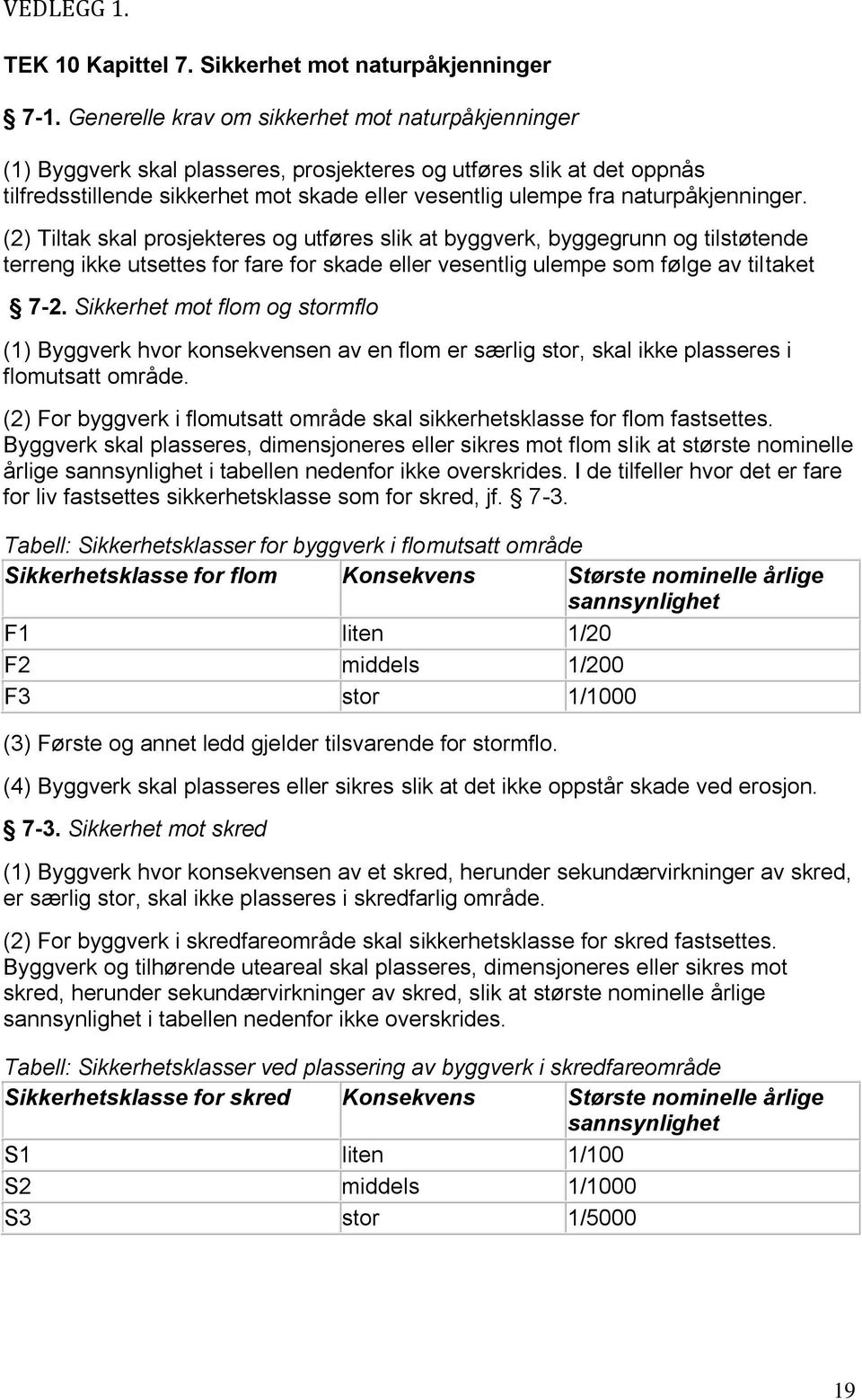 naturpåkjenninger. (2) Tiltak skal prosjekteres og utføres slik at byggverk, byggegrunn og tilstøtende terreng ikke utsettes for fare for skade eller vesentlig ulempe som følge av tiltaket 7-2.