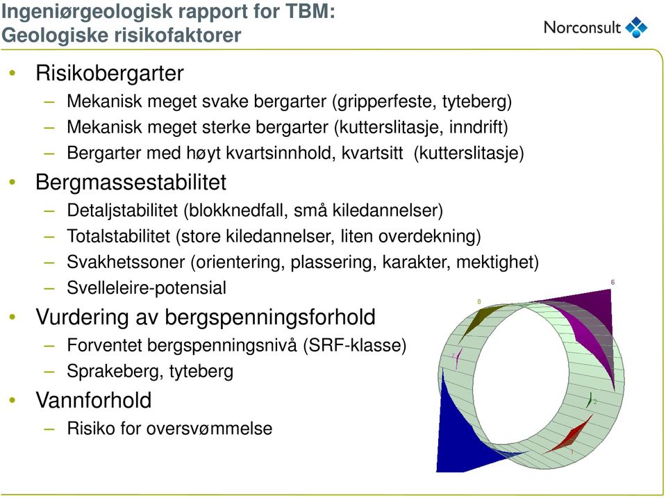 (blokknedfall, små kiledannelser) Totalstabilitet (store kiledannelser, liten overdekning) Svakhetssoner (orientering, plassering, karakter,