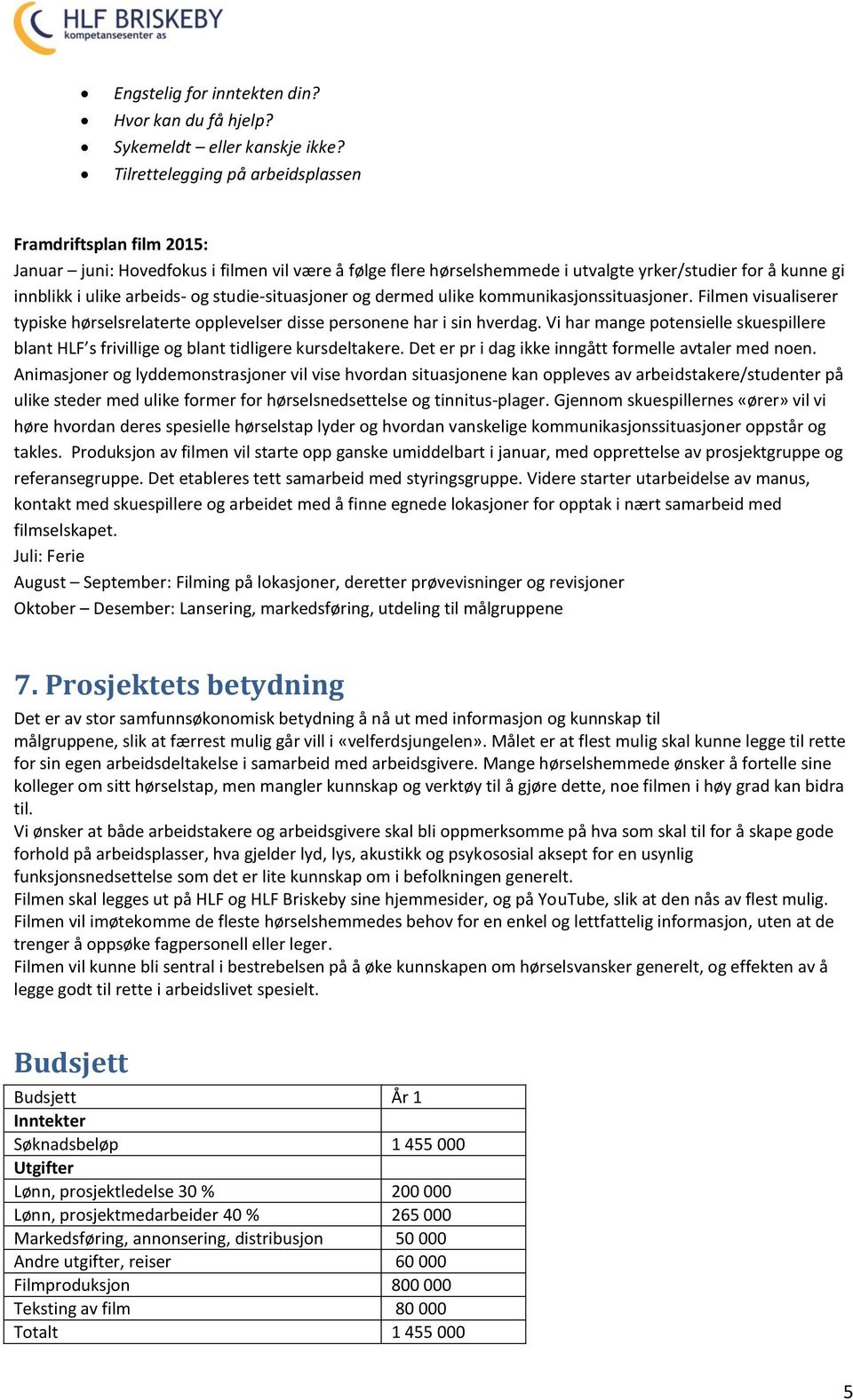 studie-situasjoner og dermed ulike kommunikasjonssituasjoner. Filmen visualiserer typiske hørselsrelaterte opplevelser disse personene har i sin hverdag.