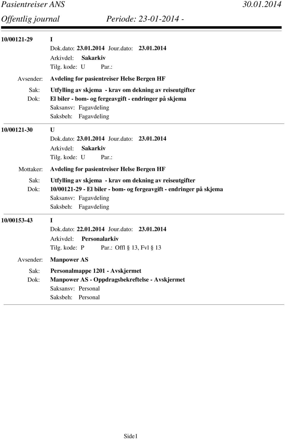 biler - bom- og fergeavgift - endringer på skjema 10/00153-43 I Dok.dato: 22.01.2014 Jour.dato: 23.01.2014 Arkivdel: Personalarkiv Tilg. kode: P Par.