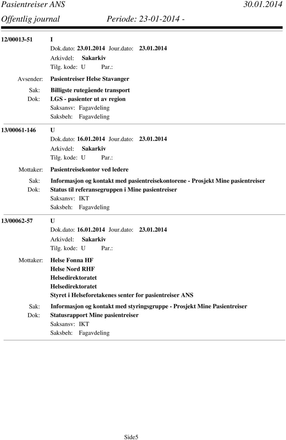 2014 Jour.dato: 23.01.2014 Pasientreisekontor ved ledere Informasjon og kontakt med pasientreisekontorene - Prosjekt Mine pasientreiser Status til