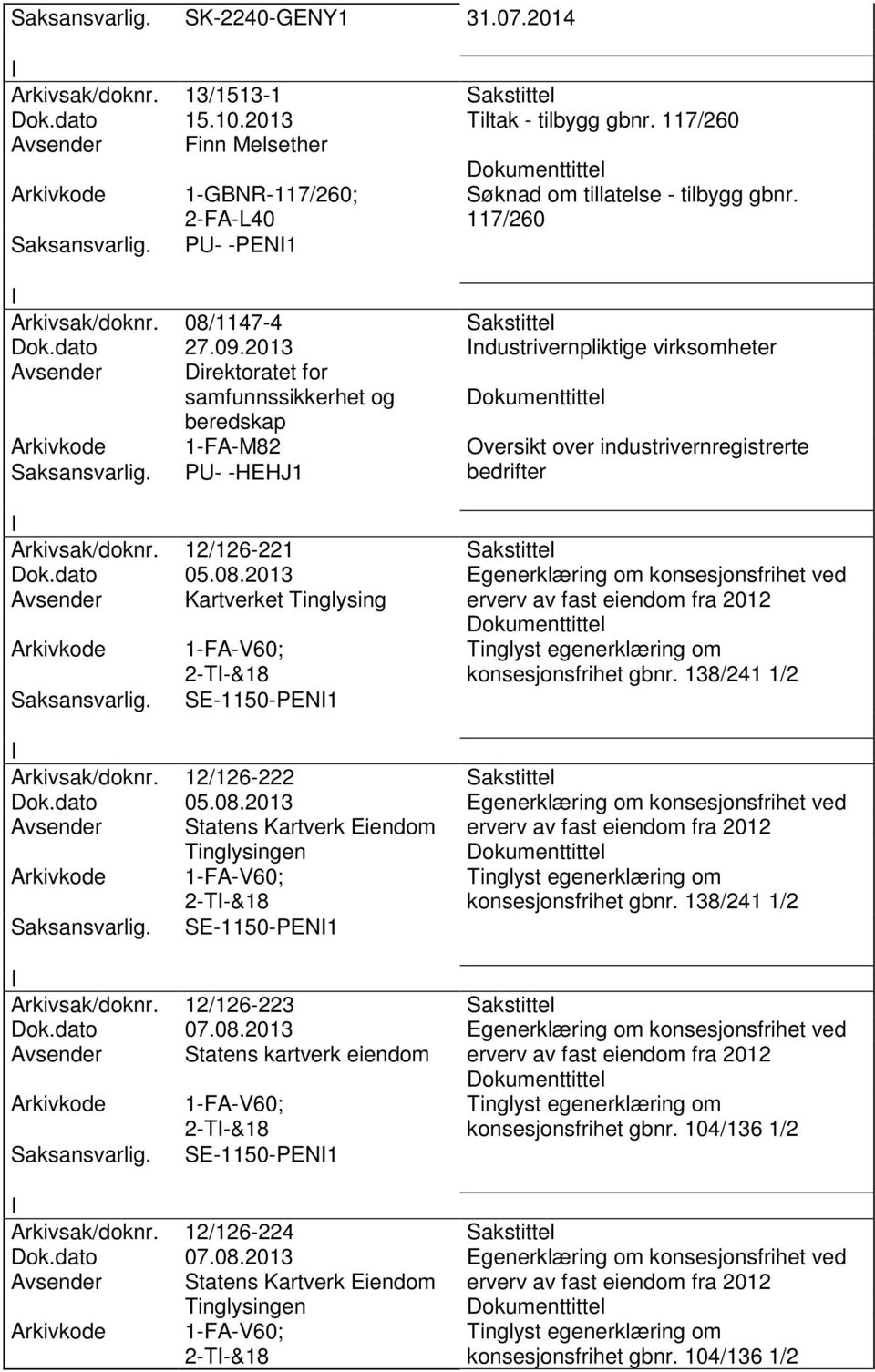 2013 ndustrivernpliktige virksomheter Avsender Direktoratet for samfunnssikkerhet og beredskap 1-FA-M82 Oversikt over industrivernregistrerte PU- -HEHJ1 bedrifter Arkivsak/doknr.