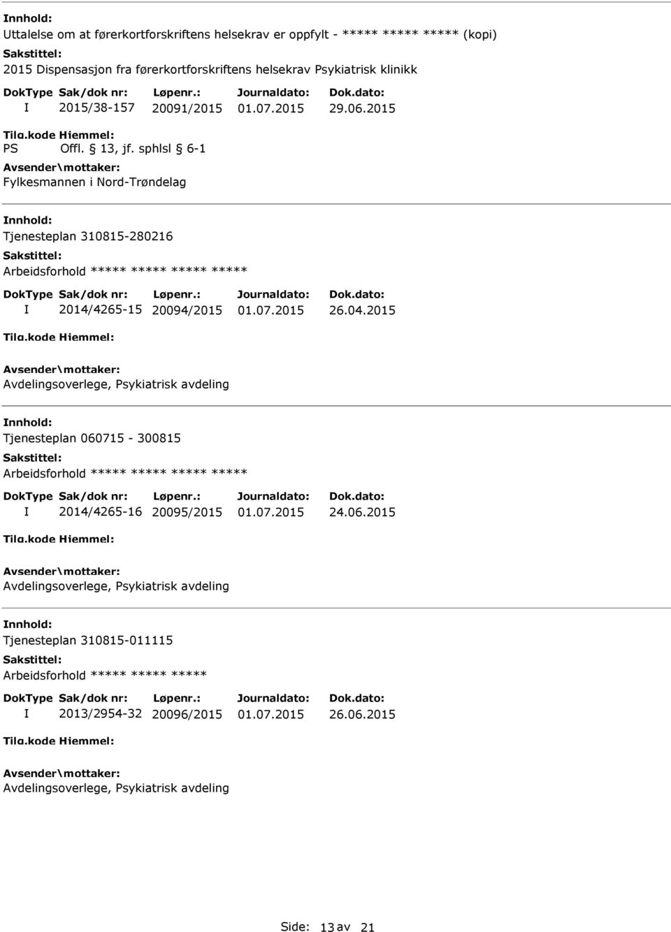 2015 Avdelingsoverlege, Psykiatrisk avdeling Tjenesteplan 060