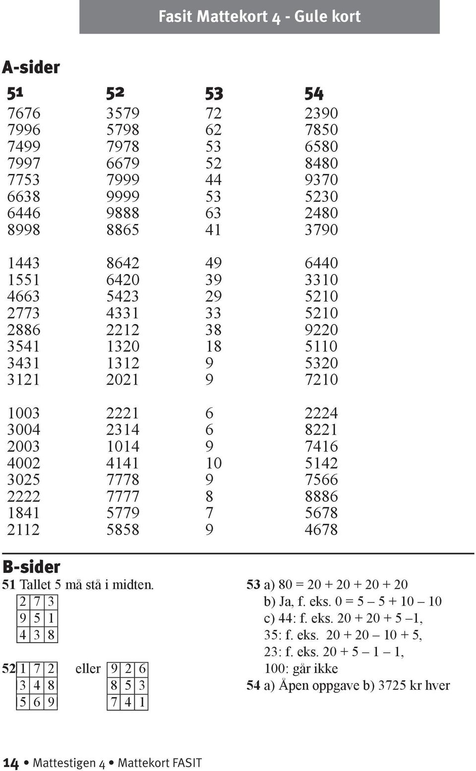 4141 10 5142 3025 7778 9 7566 2222 7777 8 8886 1841 5779 7 5678 2112 5858 9 4678 51 Tallet 5 må stå i midten.