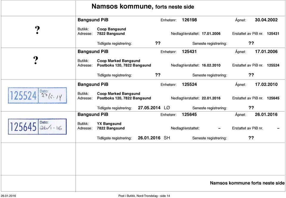 2010 Erstattet av PiB nr. 125524 Tidligste registrering: Seneste registrering: Bangsund PiB Enhetsnr: 125524 Åpnet: 17.02.