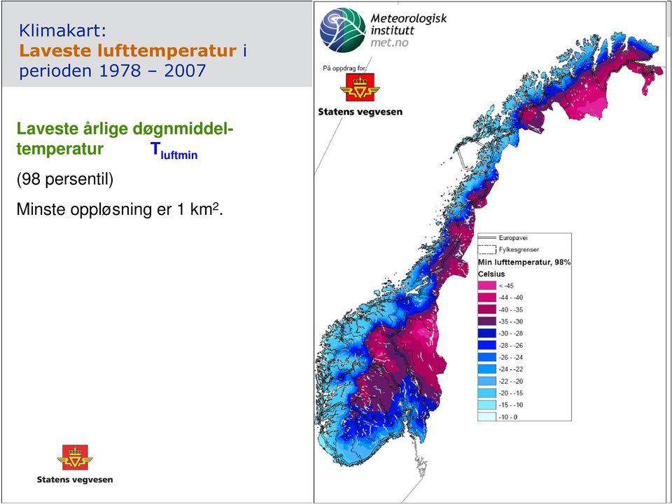 døgnmiddeltemperatur T luftmin (98