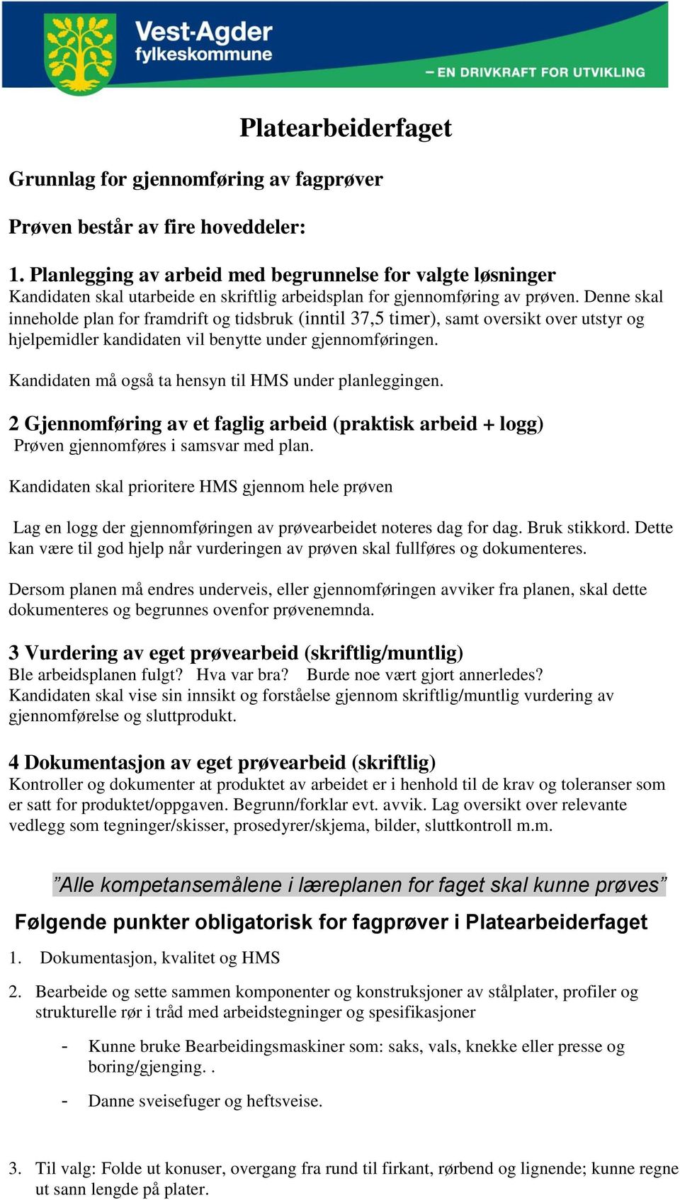 Denne skal inneholde plan for framdrift og tidsbruk (inntil 37,5 timer), samt oversikt over utstyr og hjelpemidler kandidaten vil benytte under gjennomføringen.