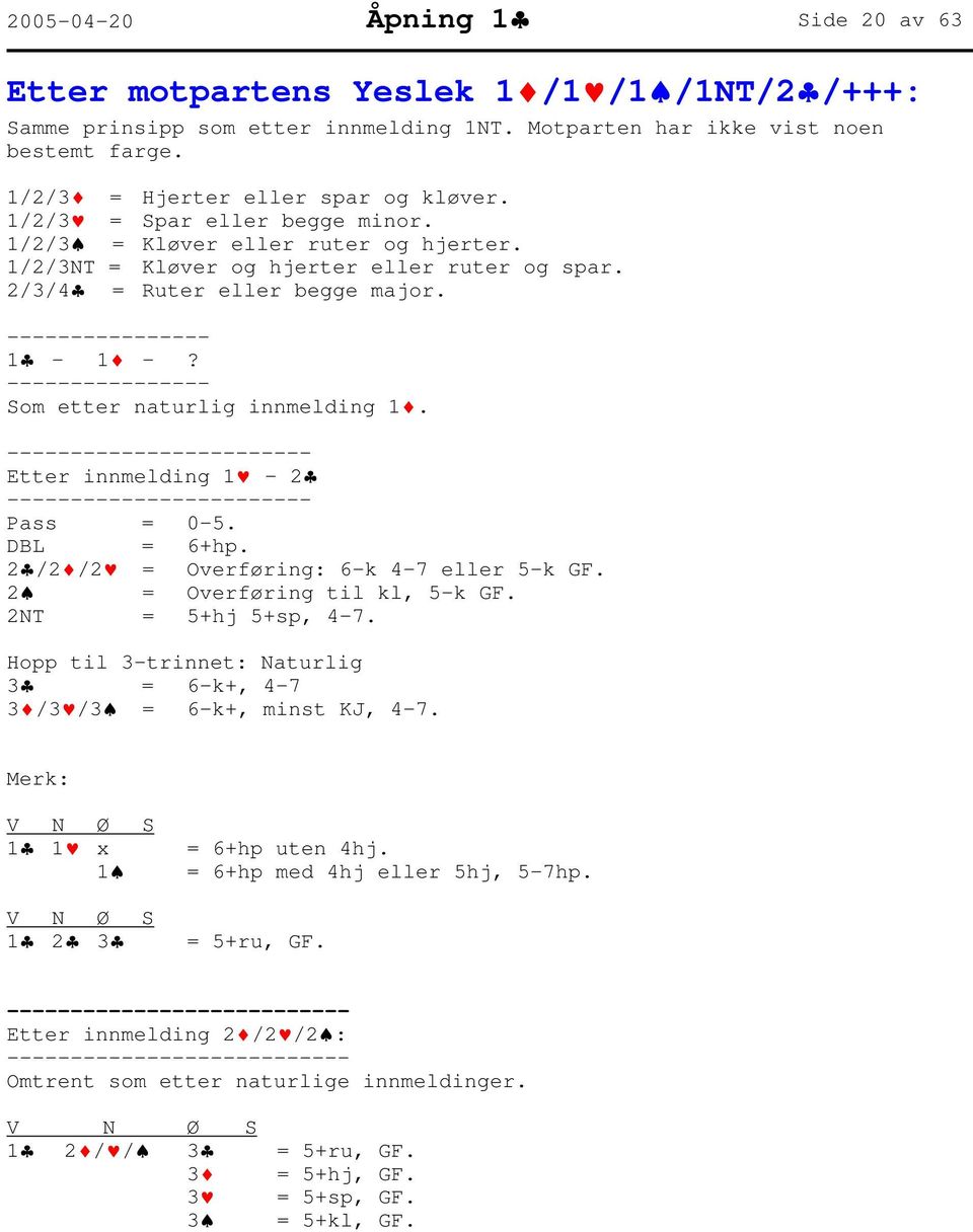 ------ 1-1 -? ------ Som etter naturlig innmelding 1. ---- Etter innmelding 1-2 ---- Pass = 0-5. DBL = 6+hp. 2 /2 /2 = Overføring: 6-k 4-7 eller 5-k GF. 2 = Overføring til kl, 5-k GF.