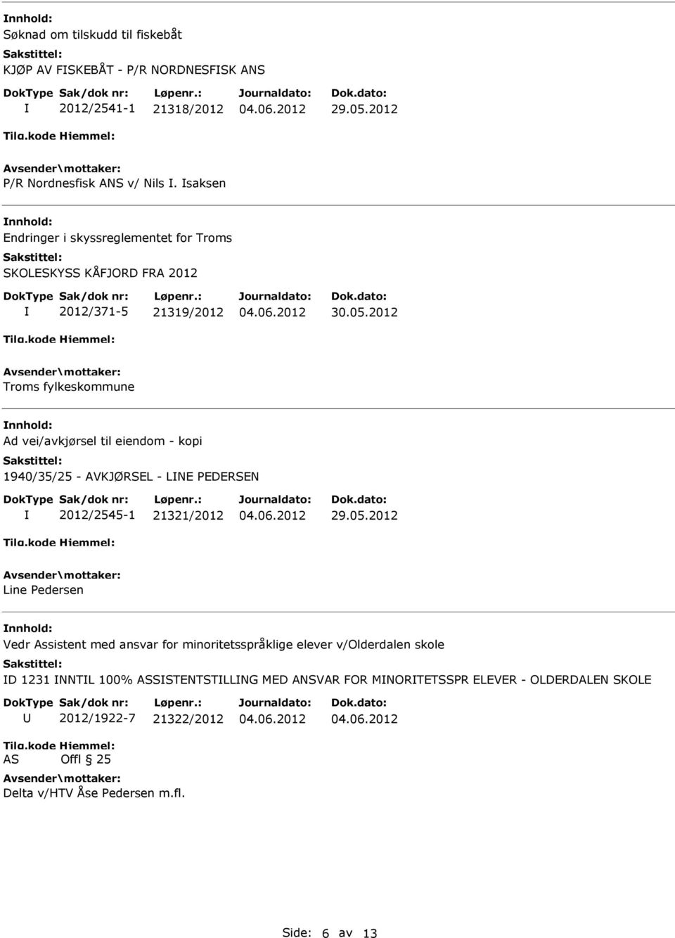 2012 Troms fylkeskommune Ad vei/avkjørsel til eiendom - kopi 1940/35/25 - AVKJØRSEL - LNE PEDERSEN 2012/2545-1 21321/2012 29.05.