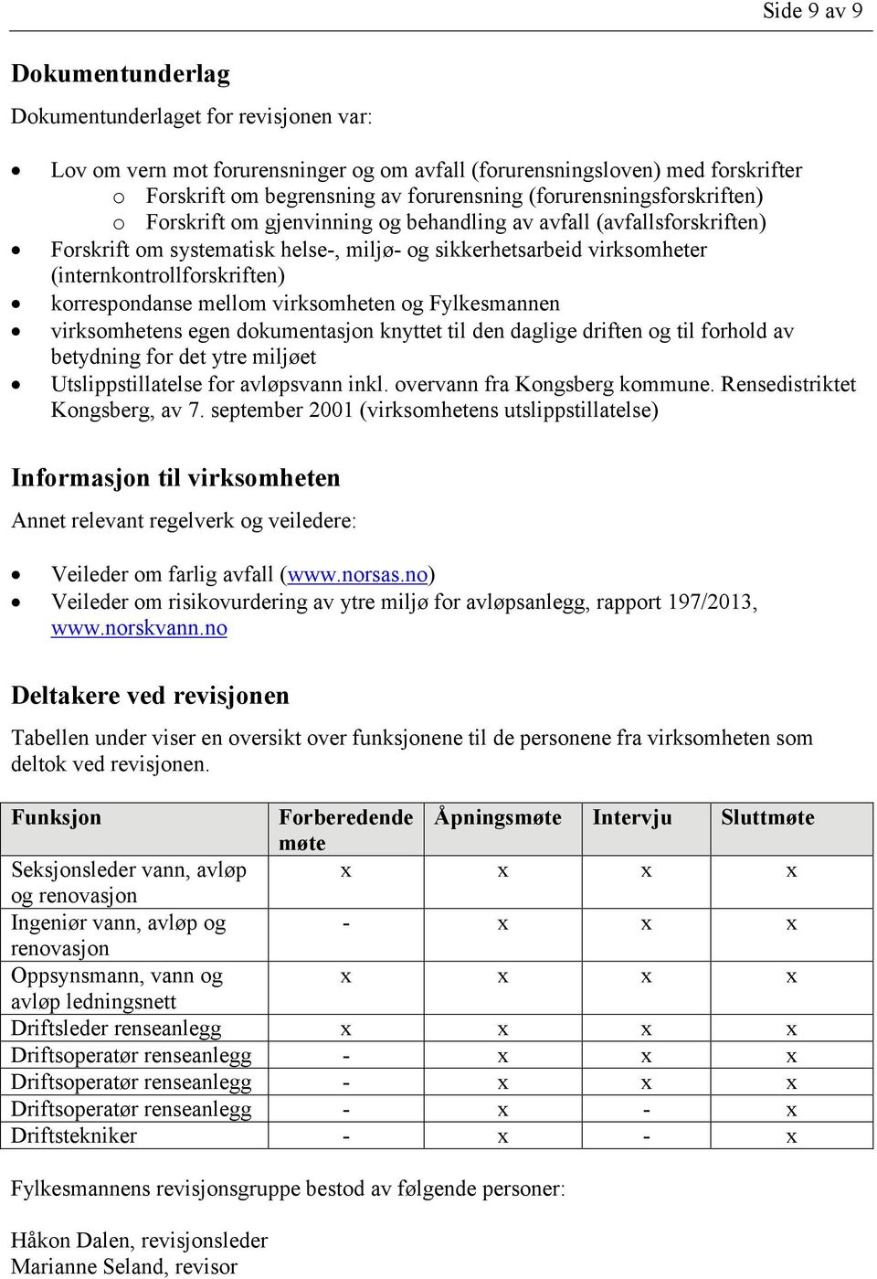 korrespondanse mellom virksomheten og Fylkesmannen virksomhetens egen dokumentasjon knyttet til den daglige driften og til forhold av betydning for det ytre miljøet Utslippstillatelse for avløpsvann