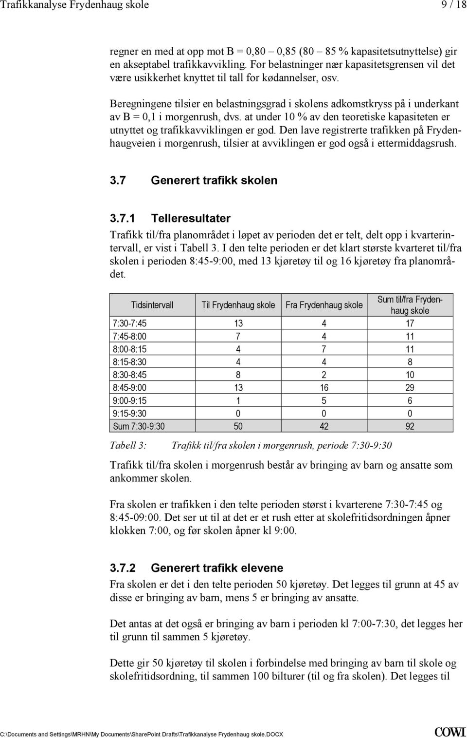 trafikkavviklingen er god Den lave registrerte trafikken på Frydenhaugveien i morgenrush, tilsier at avviklingen er god også i ettermiddagsrush 37 Generert trafikk skolen 371 Telleresultater Trafikk