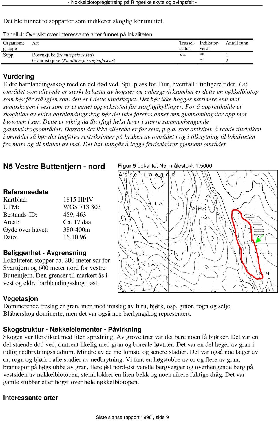 ferrogieofuscus) * 2 Vurdering Eldre barblandingsskog med en del død ved. Spillplass for Tiur, hvertfall i tidligere tider.