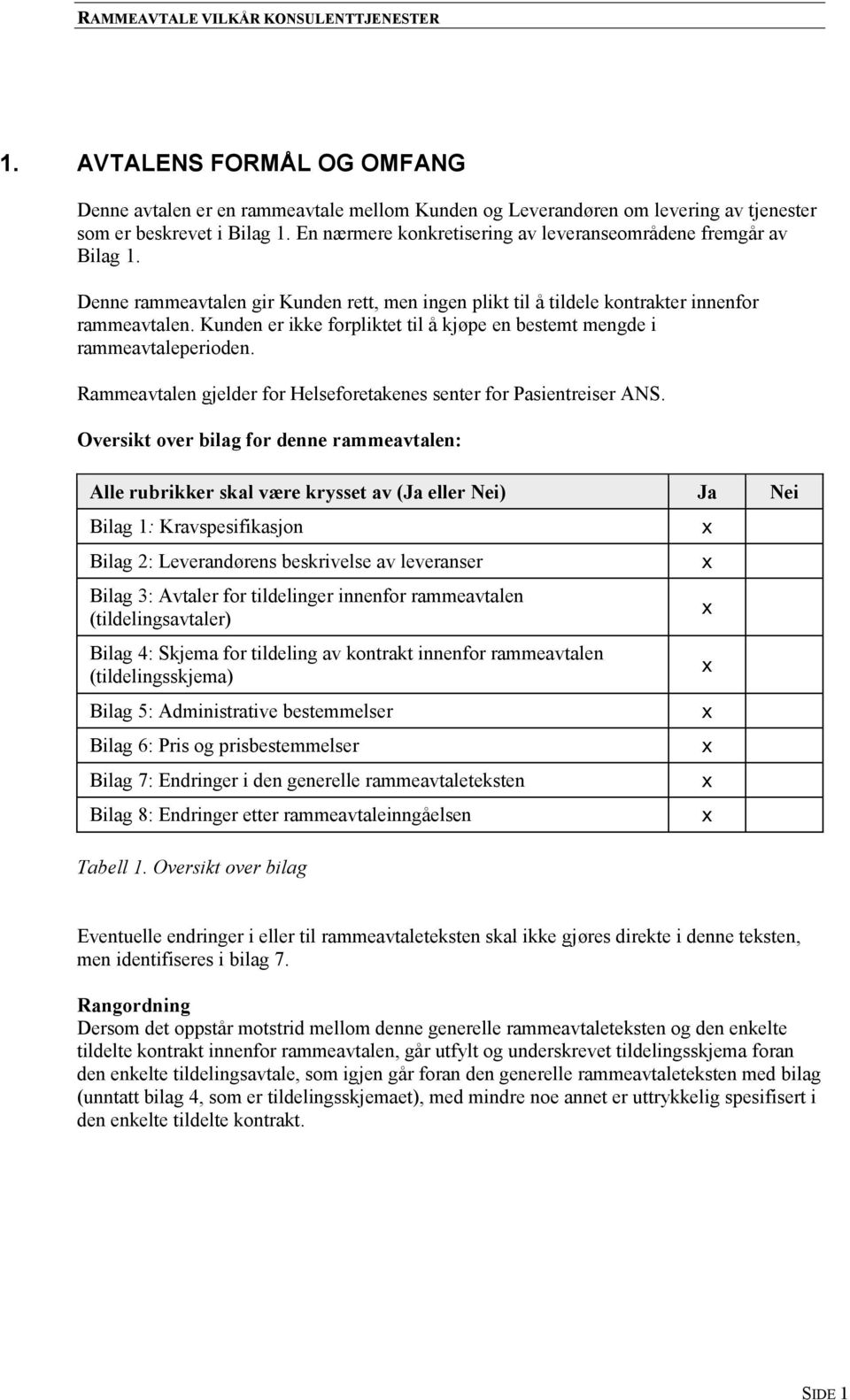 Kunden er ikke forpliktet til å kjøpe en bestemt mengde i rammeavtaleperioden. Rammeavtalen gjelder for Helseforetakenes senter for Pasientreiser ANS.