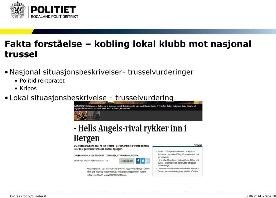 trusselvurderinger Politidirektoratet Kripos Lokal