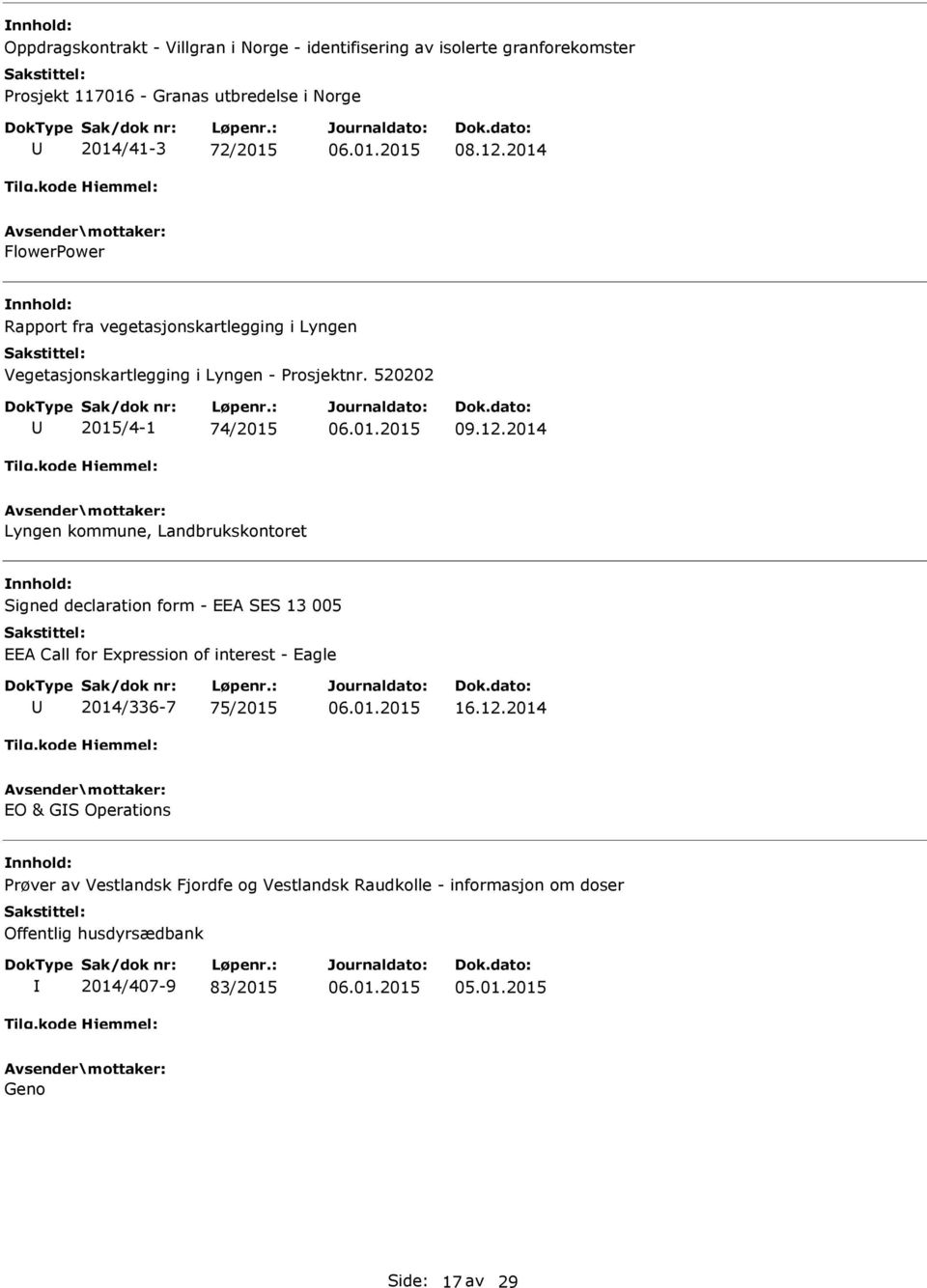 2014 Lyngen kommune, Landbrukskontoret Signed declaration form - EEA SES 13 005 EEA Call for Expression of interest - Eagle 2014/336-7 75/2015 16.12.