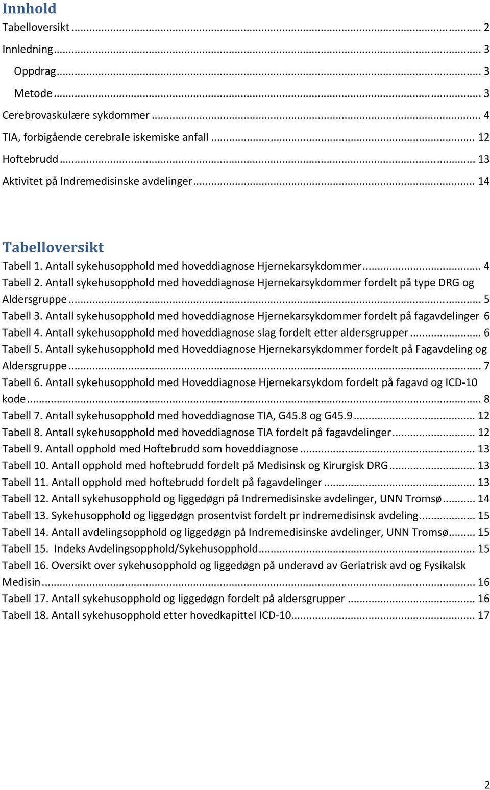 Antall sykehusopphold med hoveddiagnose Hjernekarsykdommer fordelt på type DRG og Aldersgruppe... 5 Tabell 3.