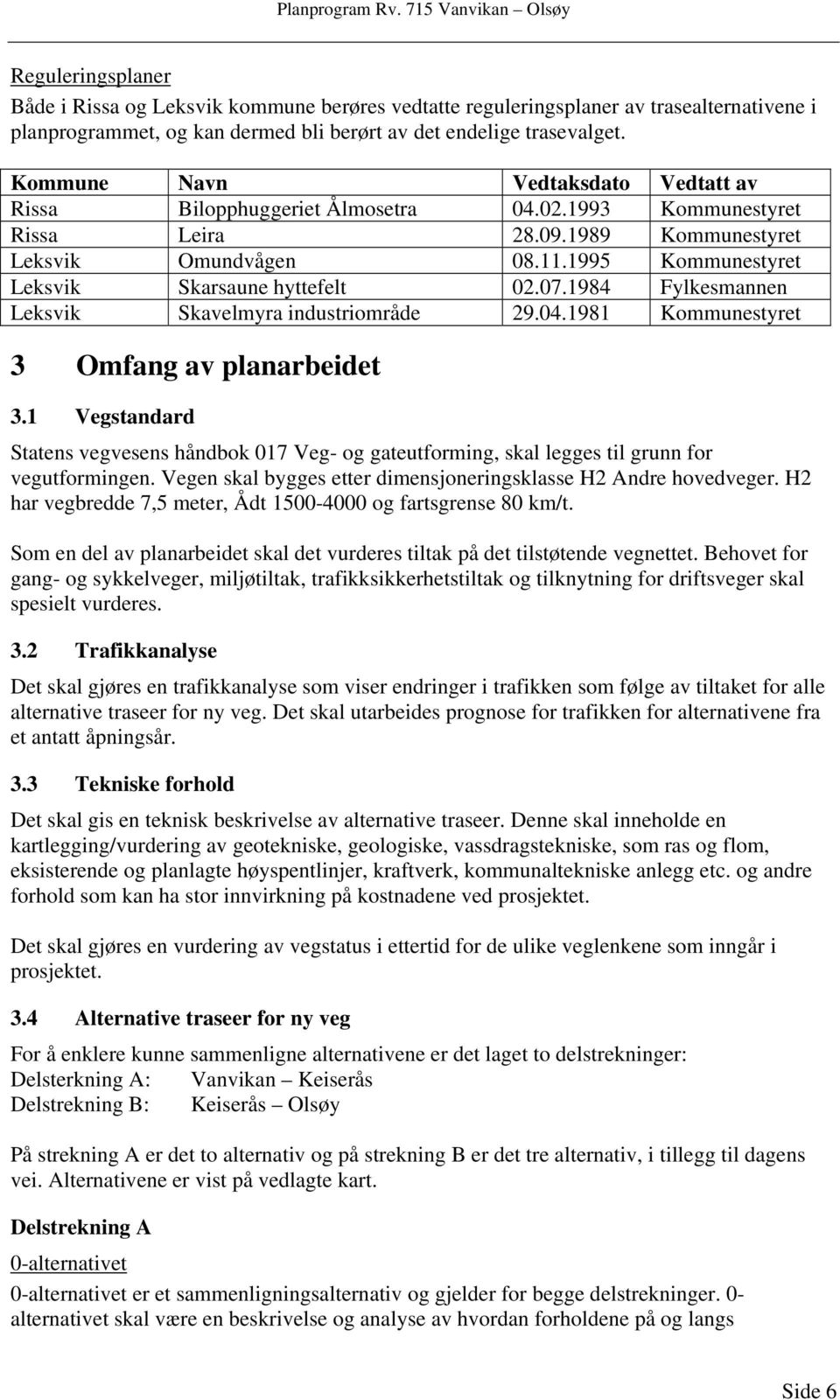 1995 Kommunestyret Leksvik Skarsaune hyttefelt 02.07.1984 Fylkesmannen Leksvik Skavelmyra industriområde 29.04.1981 Kommunestyret 3 Omfang av planarbeidet 3.