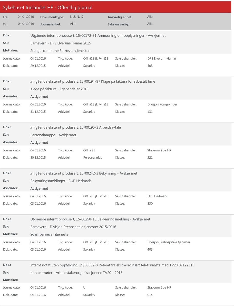 2015 Arkivdel: Sakarkiv 131 Inngående eksternt produsert, 15/00195-3 Arbeidsavtale Personalmappe - Stabsområde HR Dok. dato: 30.12.