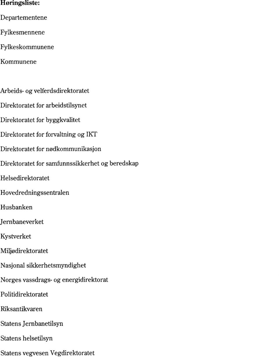 beredskap Helsedirektoratet Hovedredningssentralen Husbanken Jernbaneverket Kystverket Miljødirektoratet Nasjonal sikkerhetsmyndighet