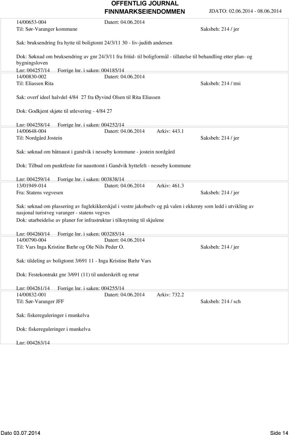 2014 Til: Sør-Varanger kommune Sak: bruksendring fra hytte til boligtomt 24/3/11 30 - liv-judith andersen Dok: Søknad om bruksendring av gnr 24/3/11 fra fritid- til boligformål - tillatelse til