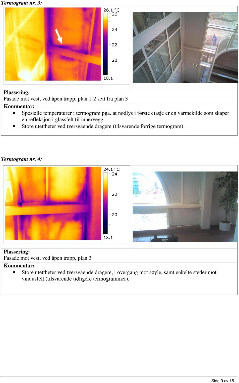 Store utettheter ved tversgående dragere (tilsvarende forrige termogram). Termogram nr. 4:.1 C 18.