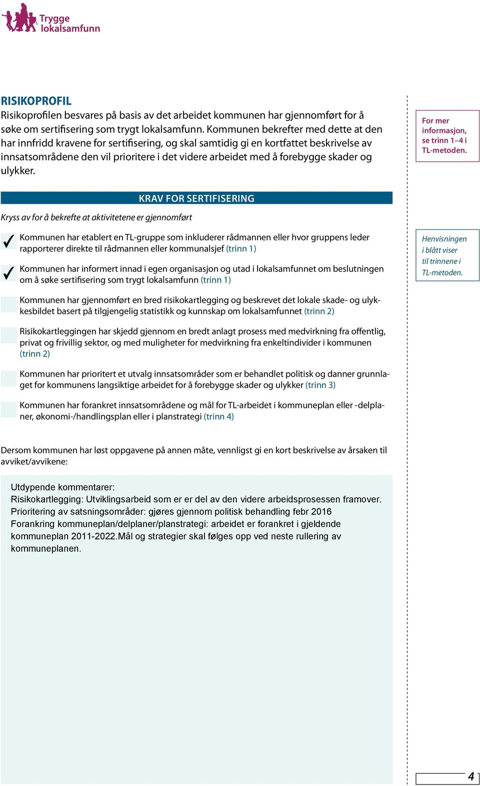 skader og ulykker. For mer informasjon, se trinn 1 4 i TL-metoden.