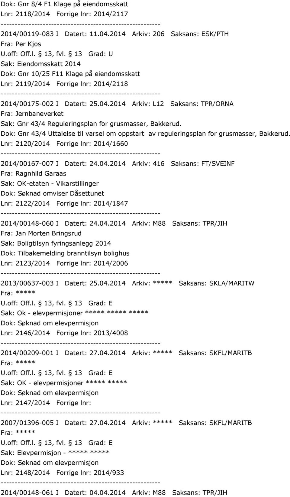 2014 Arkiv: L12 Saksans: TPR/ORNA Fra: Jernbaneverket Sak: Gnr 43/4 Reguleringsplan for grusmasser, Bakkerud.