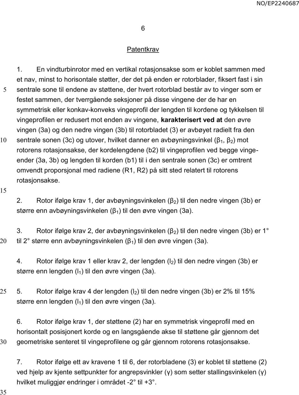 støttene, der hvert rotorblad består av to vinger som er festet sammen, der tverrgående seksjoner på disse vingene der de har en symmetrisk eller konkav-konveks vingeprofil der lengden til kordene og