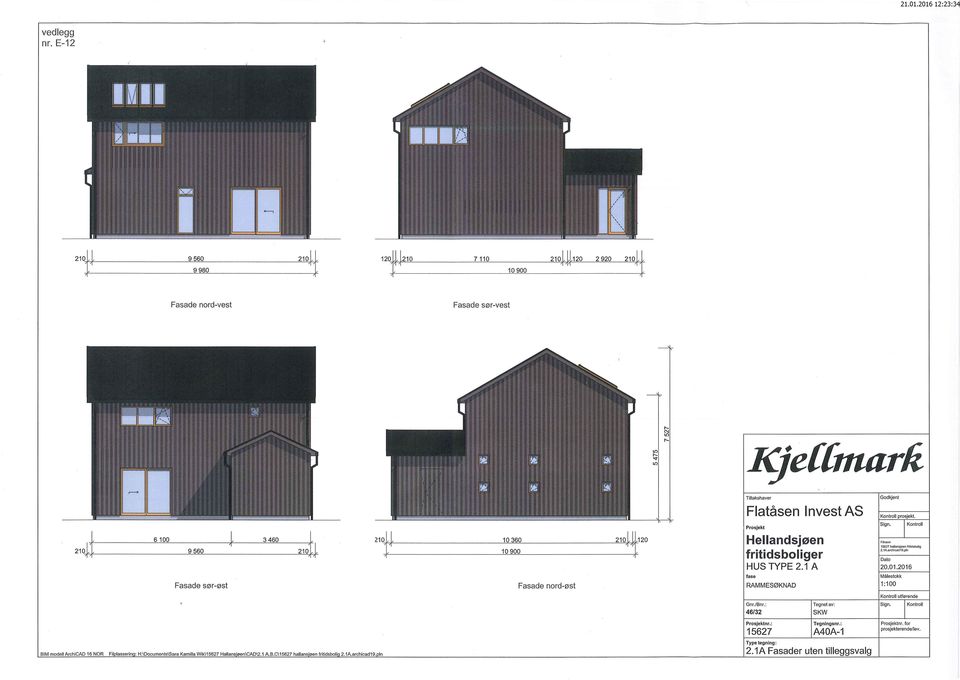 1&arclcad19 fr6elsboln3 pn Fasade sør - øst utførende nr.: Tegnngsnr.