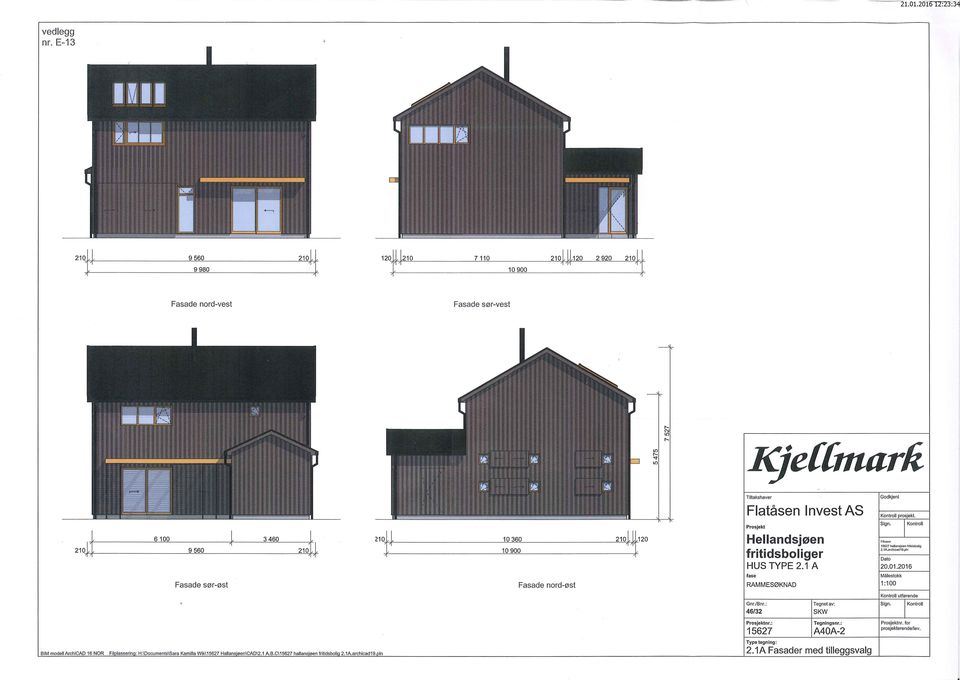 n nksbolg Fasade sør - øst utførende nr.: Tegnngsnr.