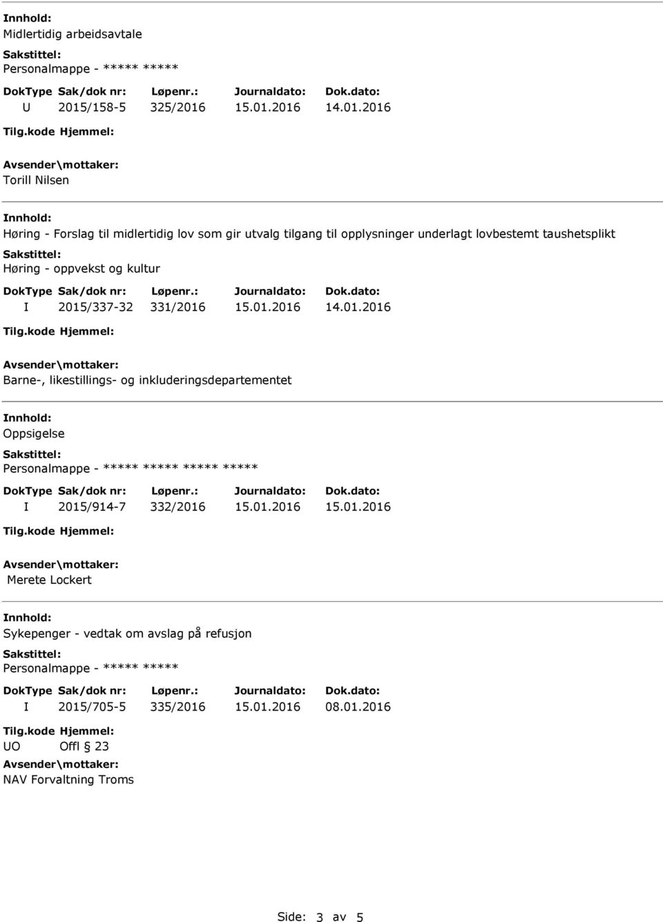 331/2016 Barne-, likestillings- og inkluderingsdepartementet Oppsigelse ***** ***** 2015/914-7 332/2016