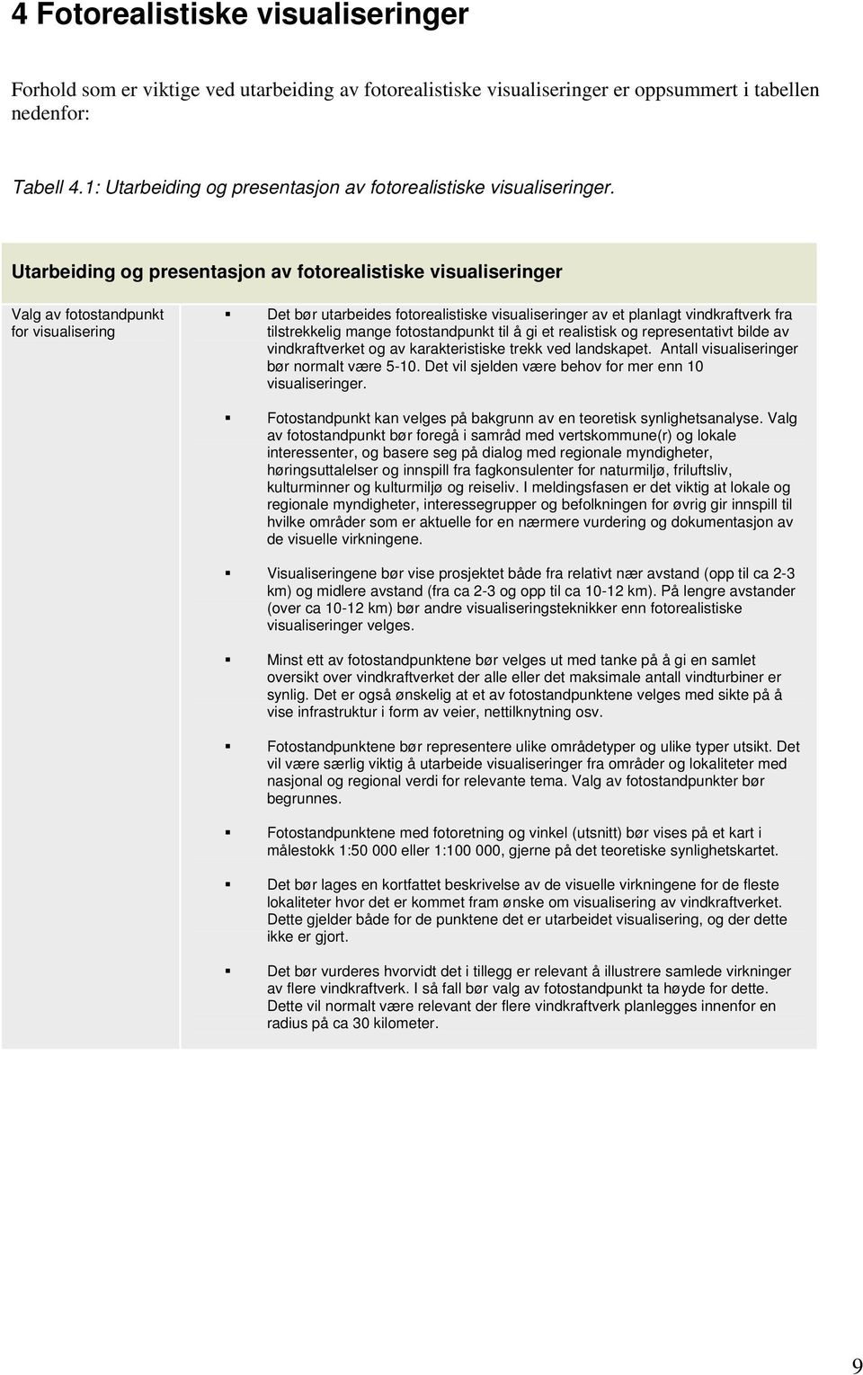 Utarbeiding g presentasjn av ftrealistiske visualiseringer Valg av ftstandpunkt fr visualisering Det bør utarbeides ftrealistiske visualiseringer av et planlagt vindkraftverk fra tilstrekkelig mange