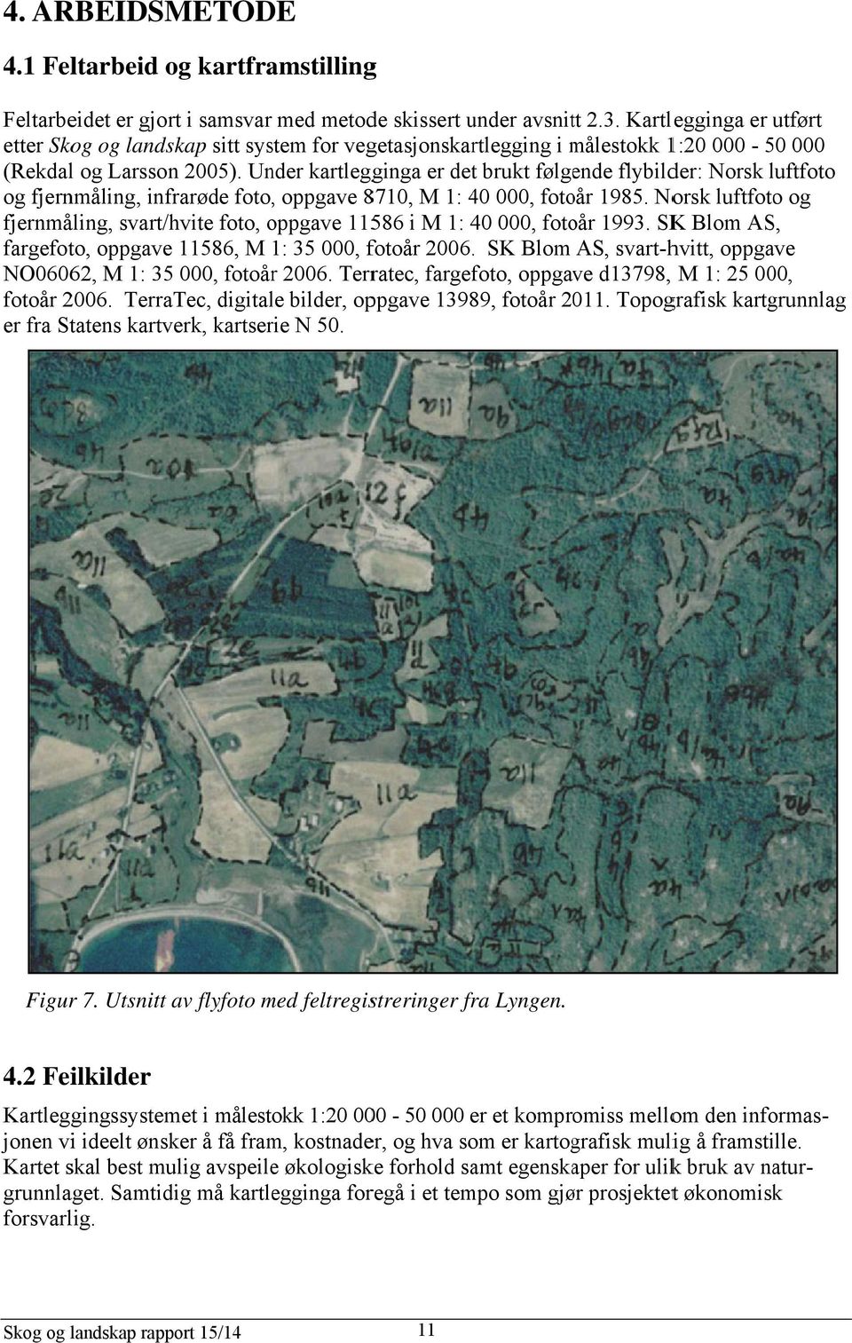 Under kartlegginga er det brukt følgende flybilder: Norsk luftfoto l og fjernmåling, infrarøde foto,, oppgave 8710, M 1: 40 000, fotoår 1985.
