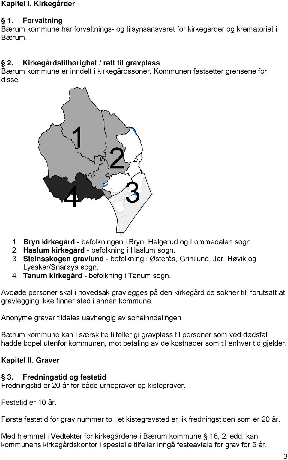 Bryn kirkegård - befolkningen i Bryn, Helgerud og Lommedalen sogn. 2. Haslum kirkegård - befolkning i Haslum sogn. 3.