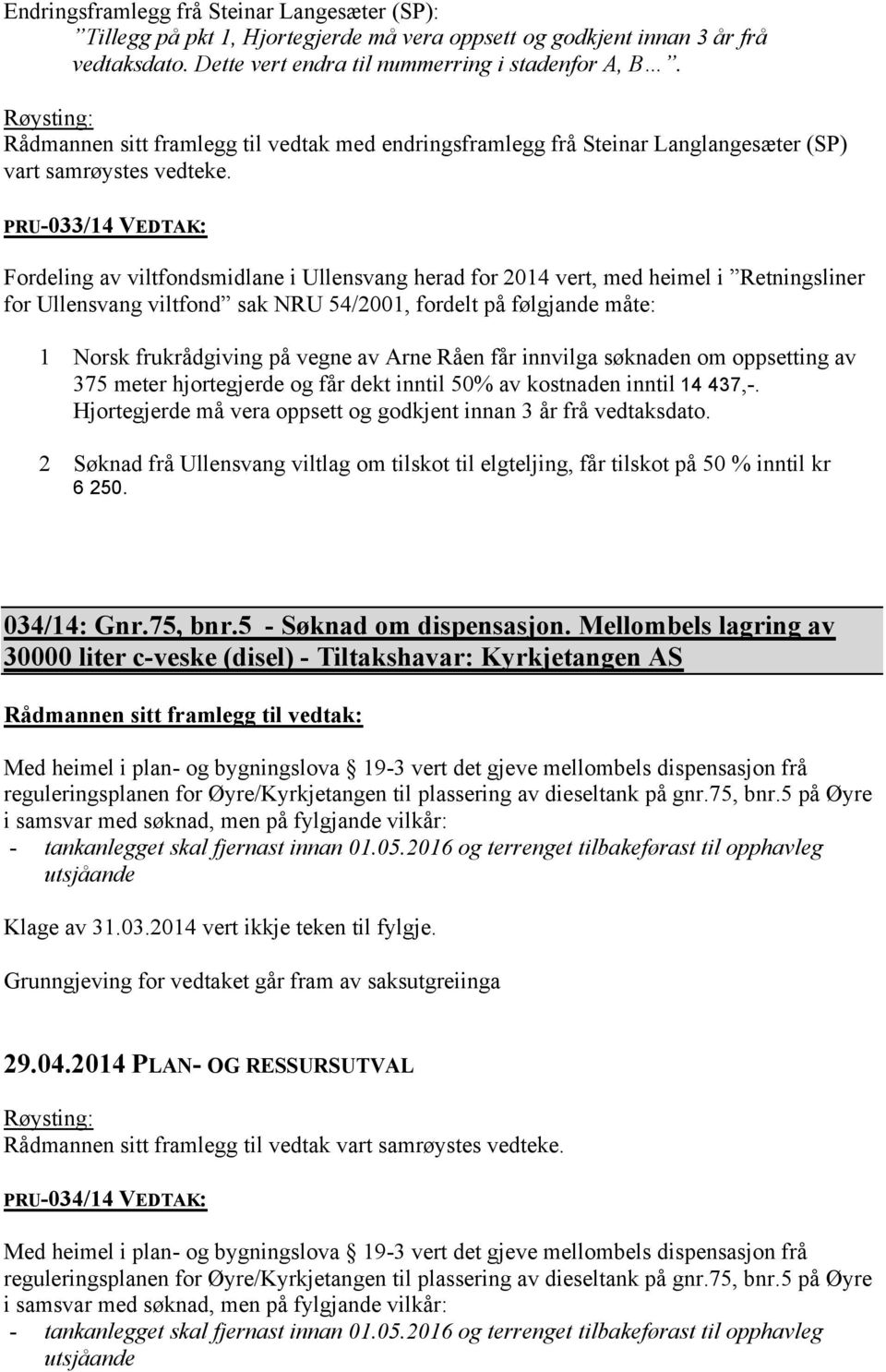 PRU-033/14 VEDTAK: Fordeling av viltfondsmidlane i Ullensvang herad for 2014 vert, med heimel i Retningsliner for Ullensvang viltfond sak NRU 54/2001, fordelt på følgjande måte: 1 Norsk frukrådgiving