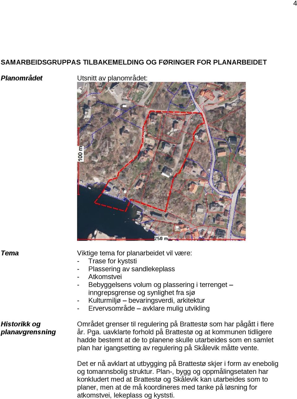 utvikling Området grenser til regulering på Brattestø som har pågått i flere år. Pga.