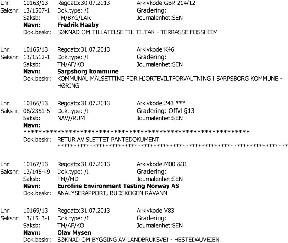 type: /I Gradering: Saksb: TM/AF/KO Journalenhet:SEN Sarpsborg kommune Dok.beskr: KOMMUNAL MÅLSETTING FOR HJORTEVILTFORVALTNING I SARPSBORG KOMMUNE - HØRING ************ Lnr: 10166/13 Regdato:31.07.