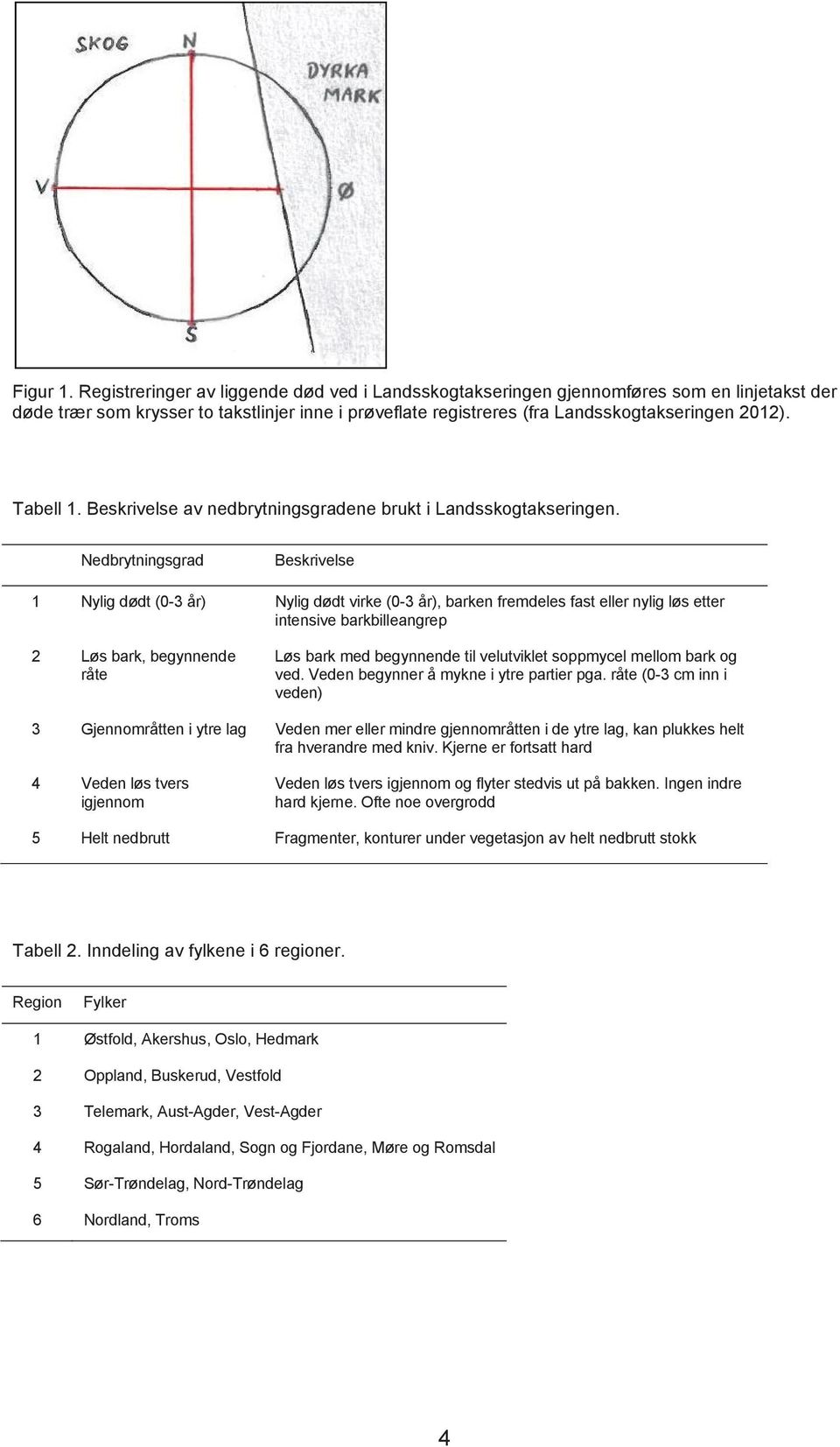 Tabell 1. Beskrivelse av nedbrytningsgradene brukt i Landsskogtakseringen.
