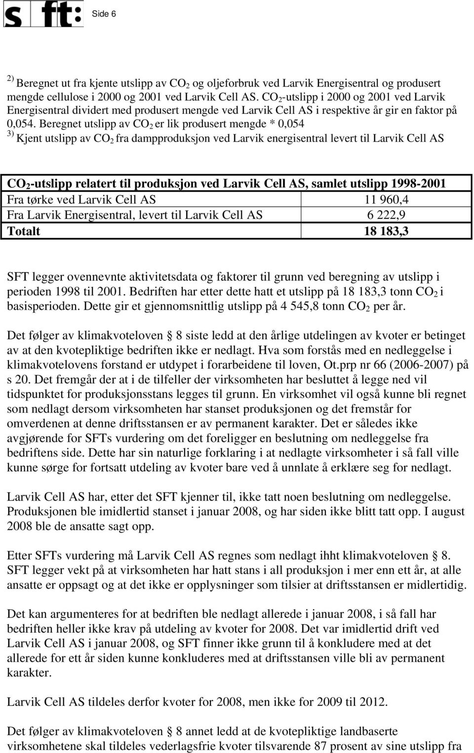 Beregnet utslipp av CO 2 er lik produsert mengde * 0,054 3) Kjent utslipp av CO 2 fra dampproduksjon ved Larvik energisentral levert til Larvik Cell AS CO 2 -utslipp relatert til produksjon ved