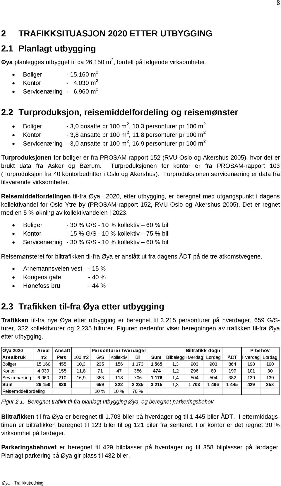 2 Turproduksjon, reisemiddelfordeling og reisemønster Boliger - 3,0 bosatte pr 100 m 2, 10,3 personturer pr 100 m 2 Kontor - 3,8 ansatte pr 100 m 2, 11,8 personturer pr 100 m 2 Servicenæring - 3,0