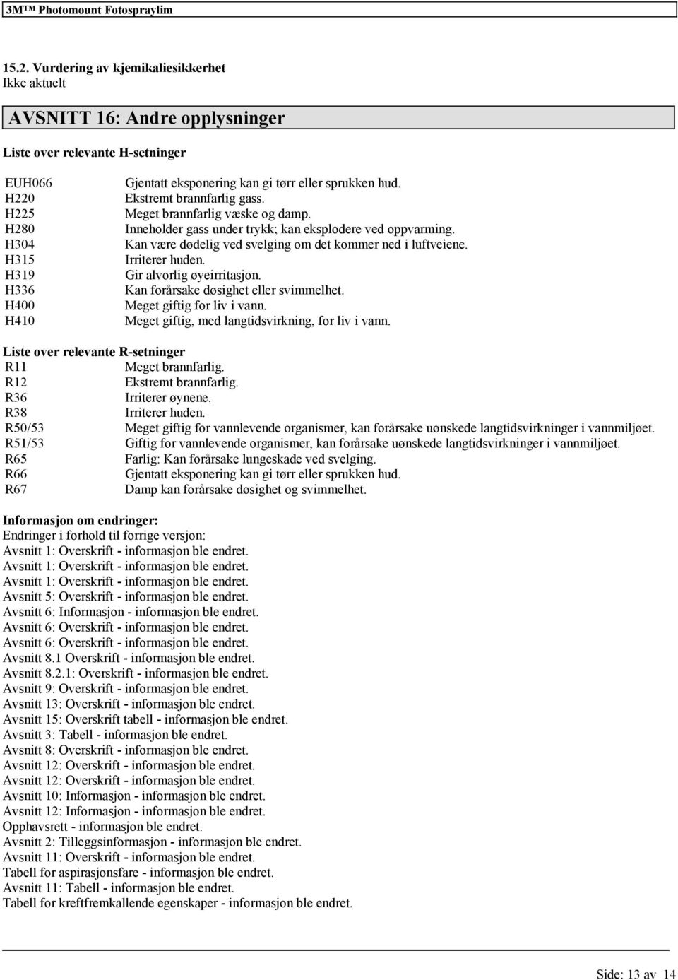 Gir alvorlig øyirritasjon. Kan forårsak døsight llr svimmlht. Mgt giftig for liv i vann. Mgt giftig, md langtidsvirkning, for liv i vann. List ovr rlvant R-stningr R11 Mgt brannfarlig.