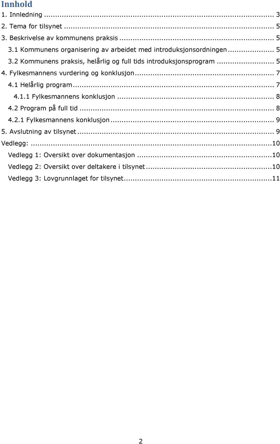 Helårlig program... 7 4.1.1 Fylkesmannens konklusjon... 8 4.2 Program på full tid... 8 4.2.1 Fylkesmannens konklusjon... 9 5. Avslutning av tilsynet.