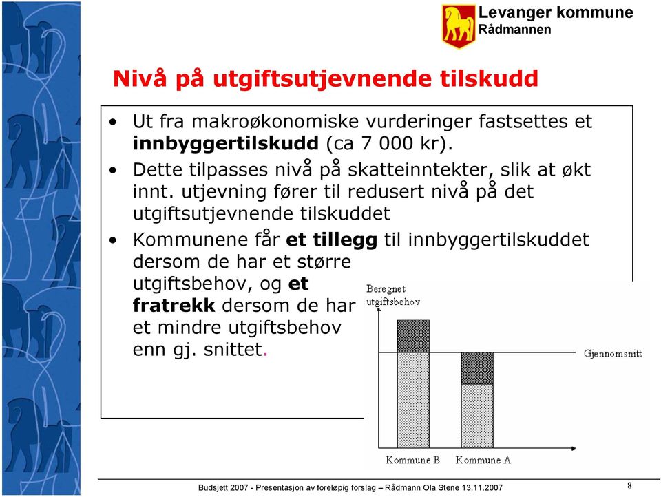 utjevning fører til redusert nivå på det utgiftsutjevnende tilskuddet Kommunene får et tillegg til innbyggertilskuddet