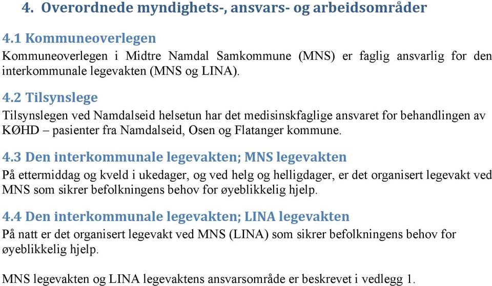 2 Tilsynslege Tilsynslegen ved Namdalseid helsetun har det medisinskfaglige ansvaret for behandlingen av KØHD pasienter fra Namdalseid, Osen og Flatanger kommune. 4.